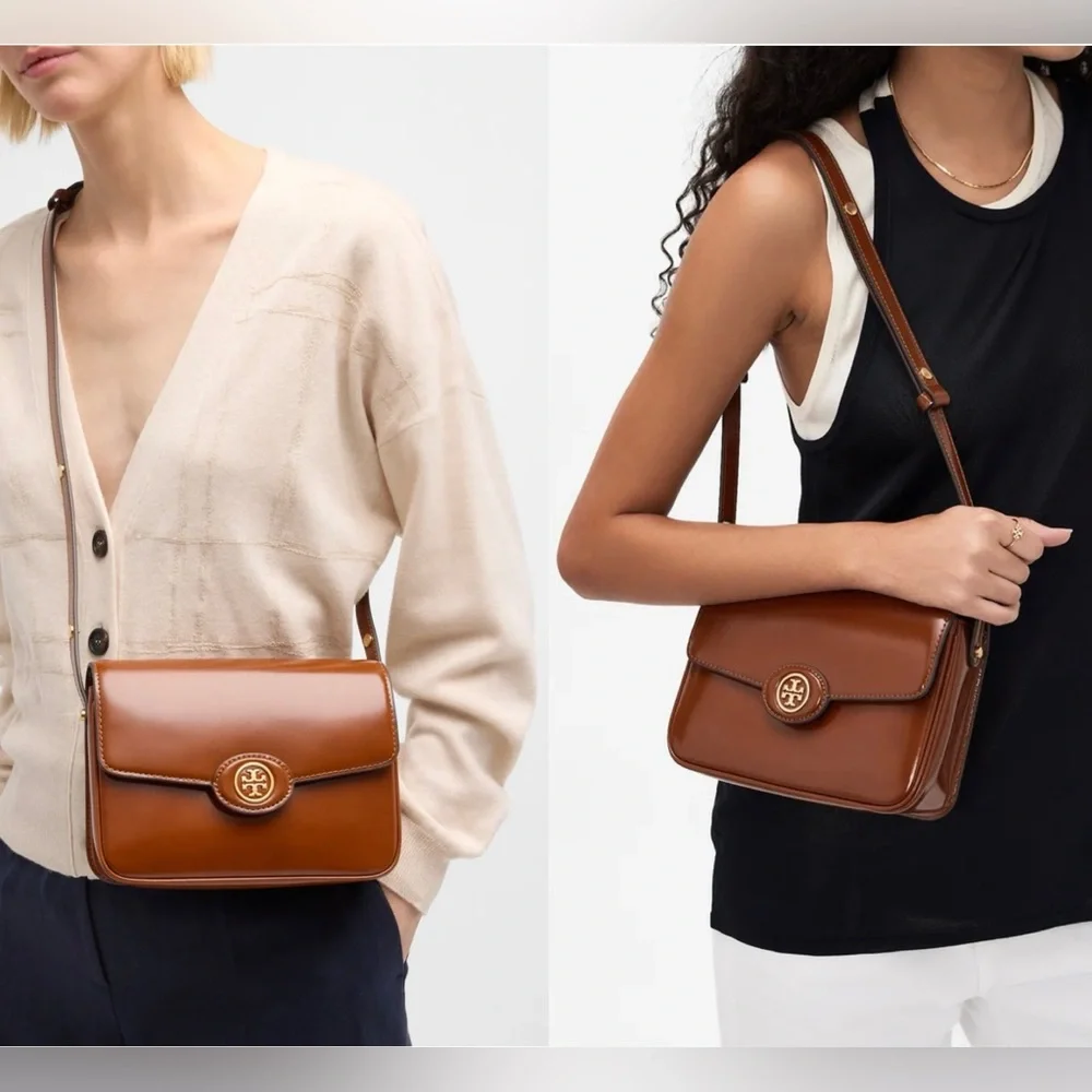 Tory Burch Cognac Leather Crossbody with Gold Logo